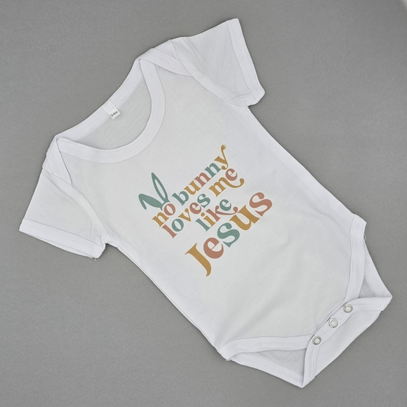 White Baby Onesie - No Bunny Loves Me Like Jesus - 3-6 Months - Picture 1 of 1